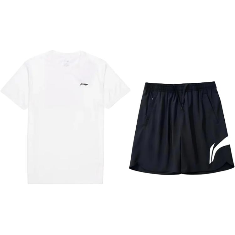 Li-Ning Simple Comfortable Versatile Round Neck Pullover Short Sleeve T-Shirt Casual Sports Suit Unisex Tops YTST081-2+YKSV197-2
