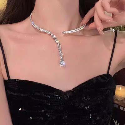 Light Luxury Shiny Zircon Tassel Choker Necklace For Women Girls  Versatile Clavicle Chain Jewelry Accessories Gifts