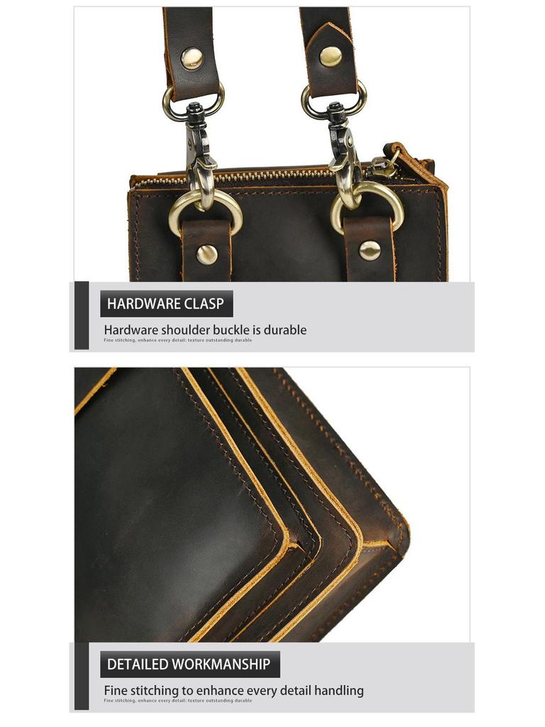 Retro Genuine Leather Waist Bag – Multifunctional Crossbody Pouch for 6-inch Phones