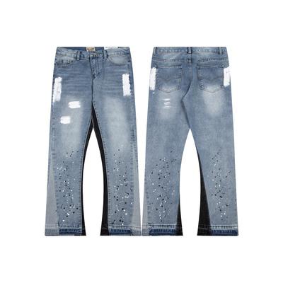 Contra Color Graffiti Painted Pantalones Hombre Baggy Jeans for Men Frayed Hole Straight Y2k Distressed Denim Trousers Oversized