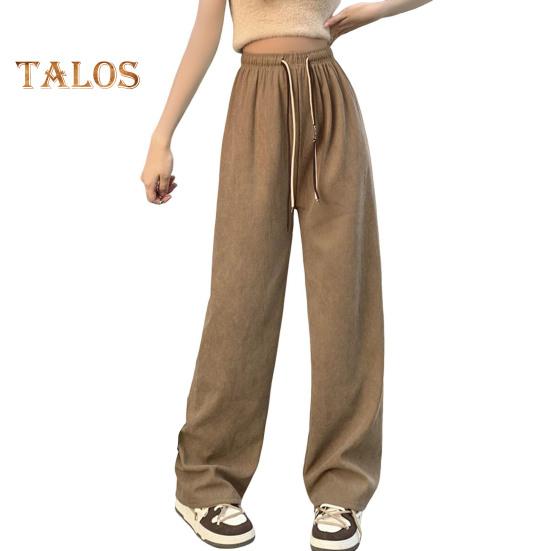 Pantaloni pentru femei cu talie înaltă elastică, cu șnur ajustabil, pantaloni lungi, culoare uni, drepte, cu picior lat, pantaloni ocazionali, ținute zilnice