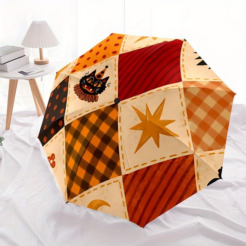 1pc Halloween Cat Automatic Open/close Folding Compact Umbrella, 8-Rib Sturdy Canopy, Lightweight Portable, Everyday Use, Gift, Outdoor Umbrella, Trav