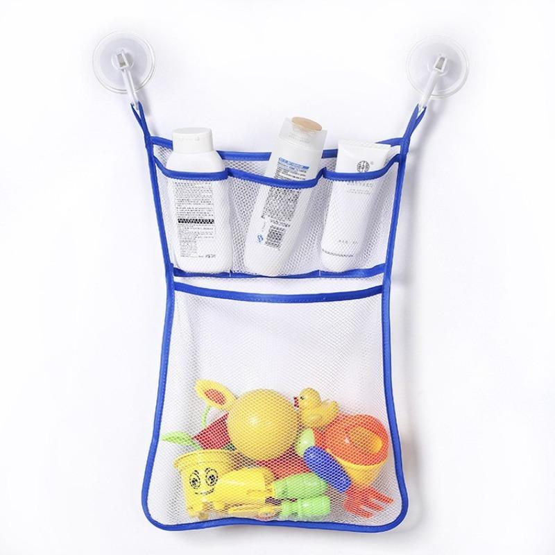 Mesh Bathtub Toy Storage Basket,Tub Holder Bag,Shower Caddy Hanging Bucket Bin,Baby Bathroom Organizer With2 Adhesive Wall Hooks