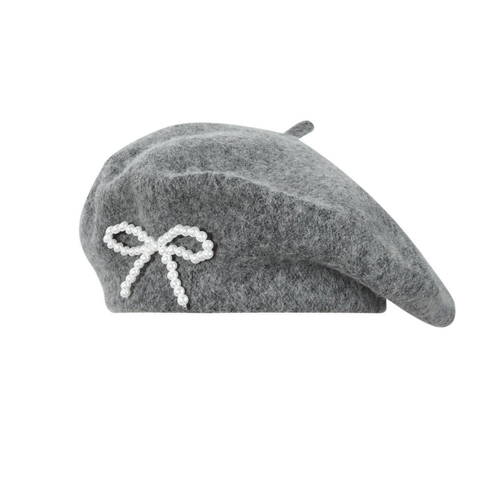 Knitted Bow Beret Solid Color Beanie Cap Streetwear Wool Beret  Street Photography
