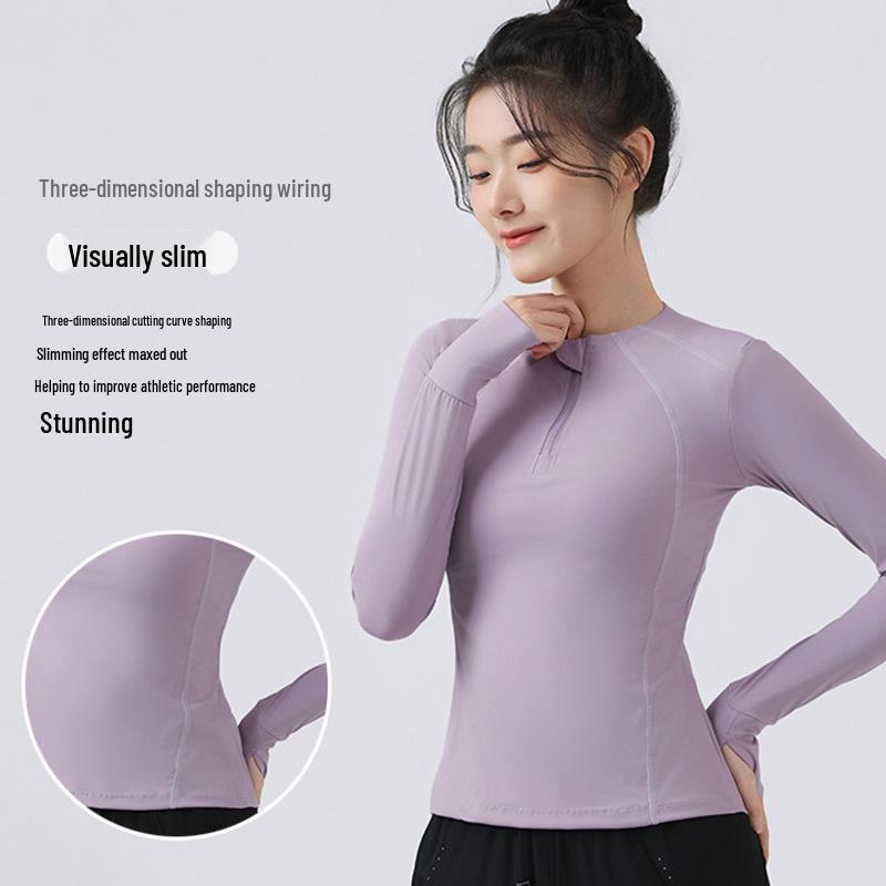 

Women s Slim Fit Quick Dry Zipper Outdoor Sports Top for Running, Yoga, and Fitness L світло-фіолетового кольору