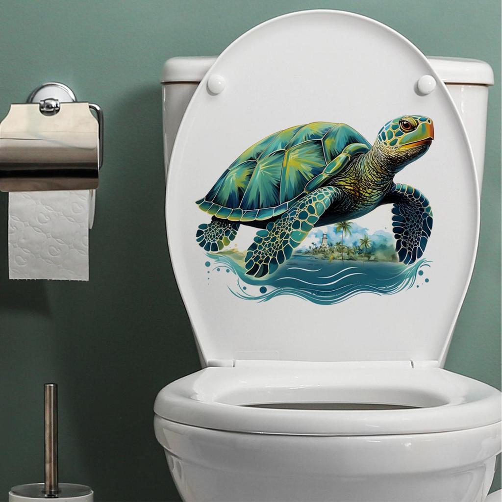 30x25cm Toilet Lid Decals Self Adhesive Sea Turtle Toilet Stickers Cartoon Multifunctional Waterproof Backdrop Decor Removable