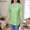 ZANZEA Women Casual Round Neck Solid Color Loose 3/4 Sleeve Blouse