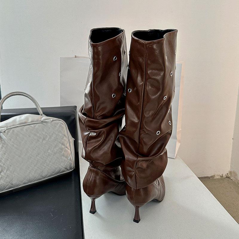 Fashion Modern Women Knee High Boots With Heels Shoes Fashion Pointed Toe Party Ladies Long Boots Slip On Shoes Female Pumps