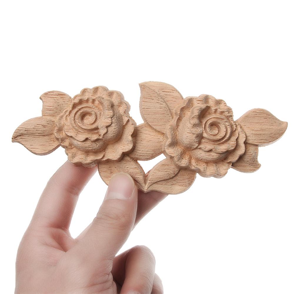 Natural Woodcarving Rose Flower Corner Appliques Wood Floral Carved Furniture Cabinet Door Unpainted Mouldings Decal Decorative