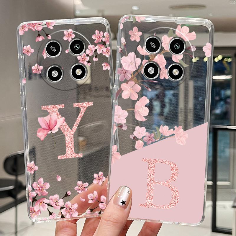 Letter Case For OPPO A2 Pro 5G Capa Coque Fashion Flower Back Cover Transparent Soft Silicone TPU Clear Printing Phone Casing