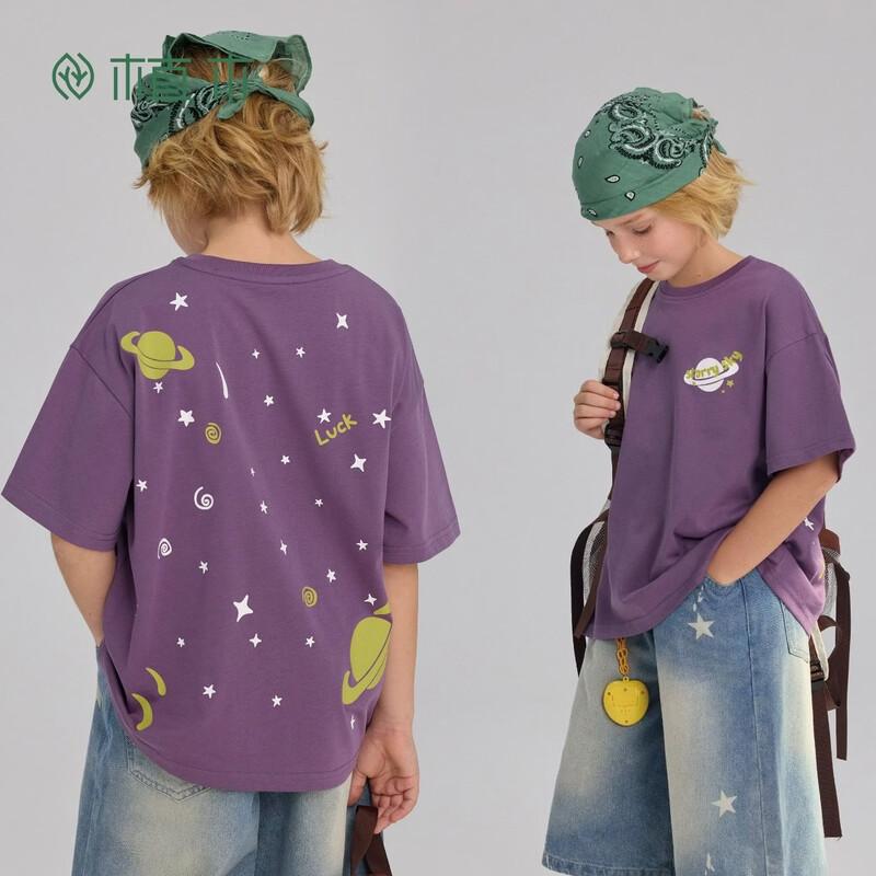 Zhimu Boys Purple Printed Breathable T-Shirt 160