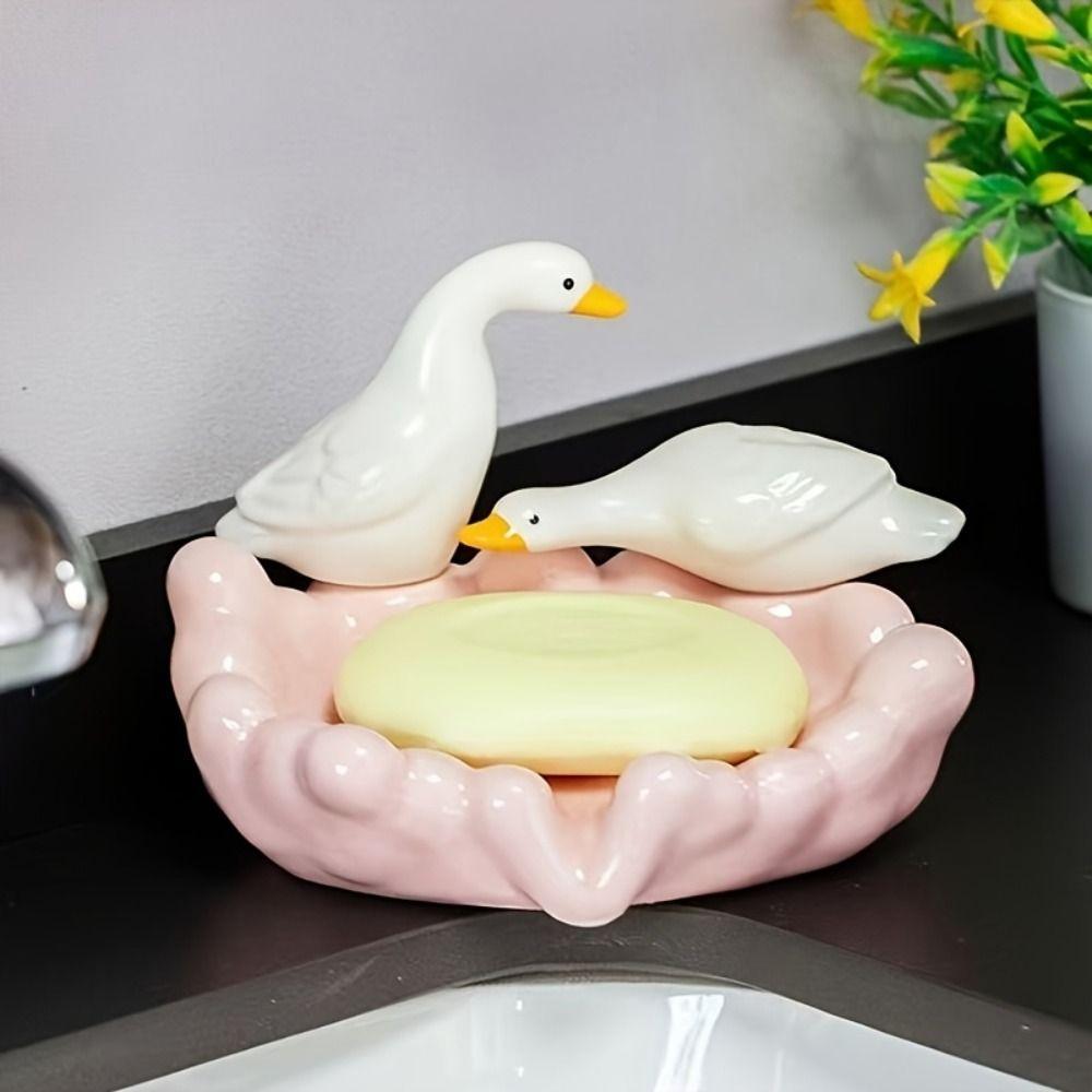 High-end Soap Tray Cartoon Soap Dish Drain Rack Decorative Duck Soap Holder  Toilet