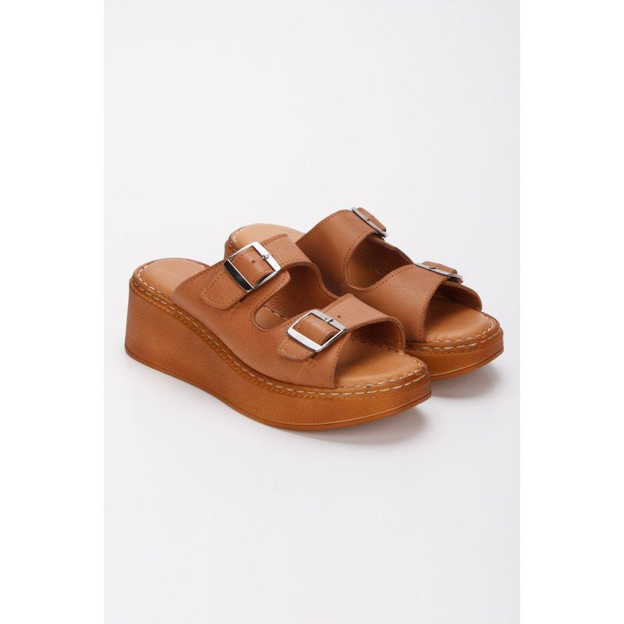 Women's Genuine Leather Wedge Heeled Casual Summer Slippers Clogs