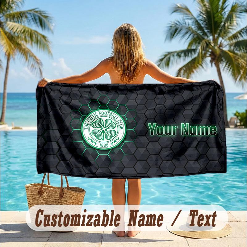 Custom Text Beach Towel, Soft Absorbent Swimming Multi-use TowelCeltic FC