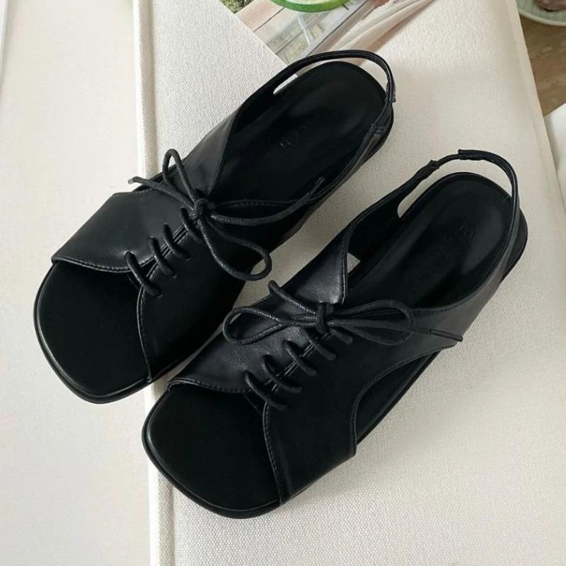 Fashion Retro Roman Style Flat Sandals Women Brown Faux Suede Lace Up Designer Shoes Comfort Open Toe Soft Sole Beach Shoe Zapatos Mujer