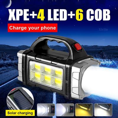 Solar LED Flashlight Portable USB Rechargeable Flashlight Waterproof COB Torch Light Powerful Solar Light for Camping Hiking