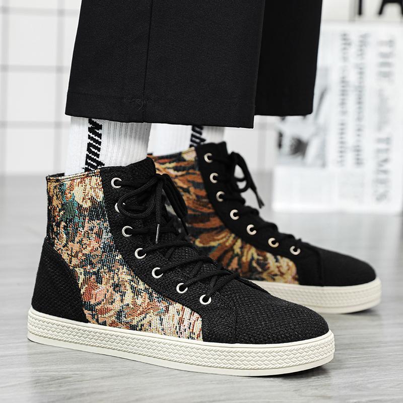 Fashion Printed Men's High-Top Shoes Casual Comfortable Men Skateboard Shoes Platform Black Sneakers Man Zapatillas Informales