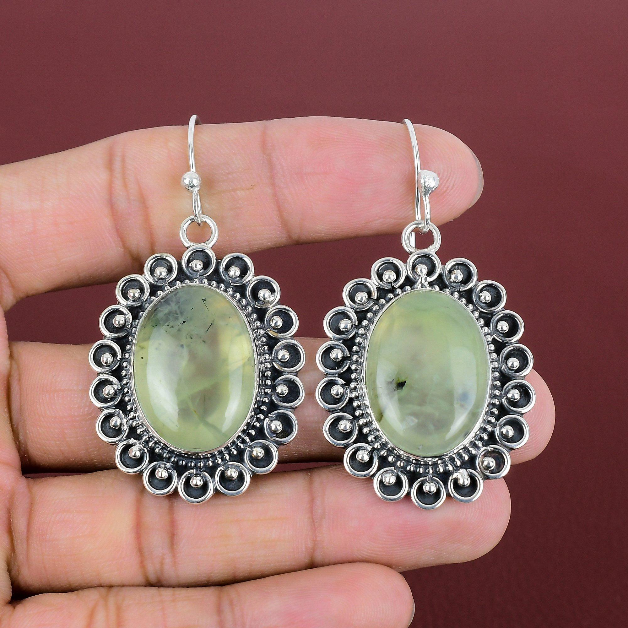 Moss Prehnite Earring Original Gemstone Jewelry 925 Sterling Silver Earring Stylish Moss Prehnite Jewelry Handmade Earrings Gifts For Mother