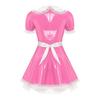 Womens Maid Cosplay Dress Patent Leather A Line Design Doll Collar Puff Sleeve Ruffle Lace Masquerade Outfit