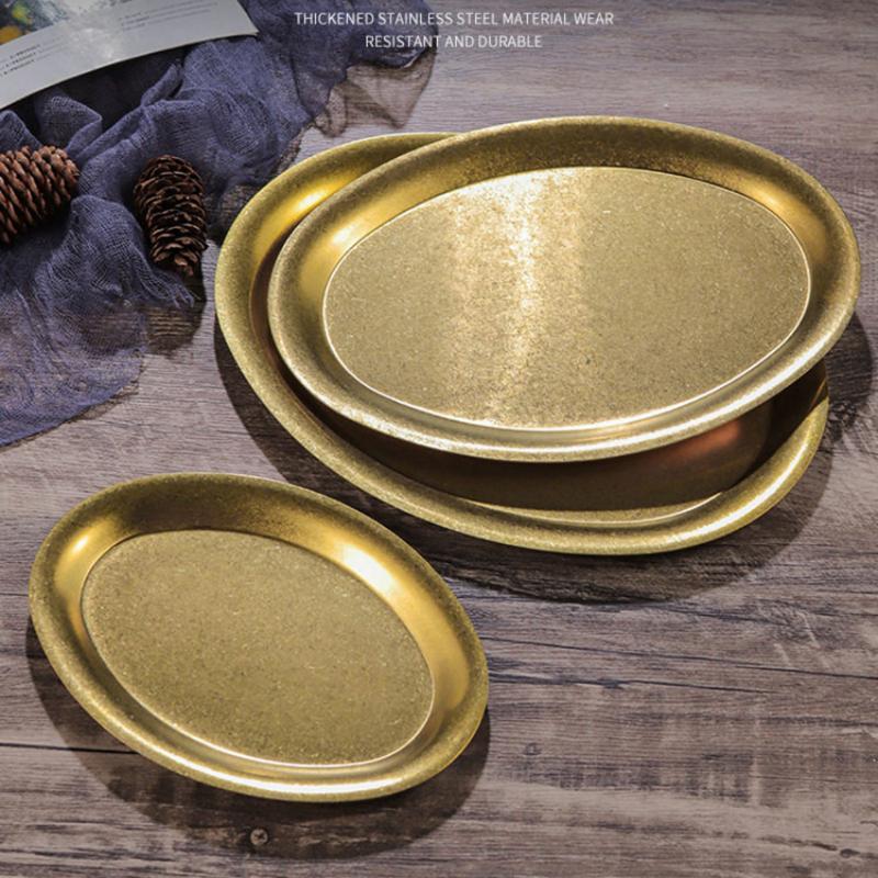 Stainless Steel Oval Vegetable Dish Food Grade Undivided Serving Plate for Curry Salad Home Use
