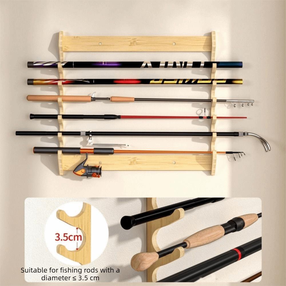 Bamboo Fishing Rod Storage Rack Wall Mounted Large Capacity Fishing Rod Display Rack Space Saving Fishing Rod Holder Living Room