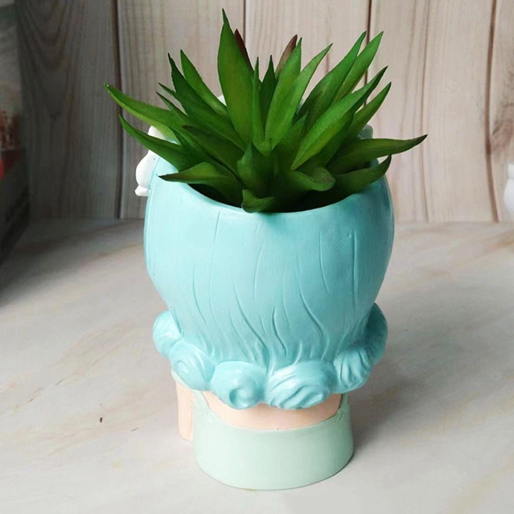 Resin Fairy Flowerpot Girl Statue Succulent Planter Pot Face Planters Pots  Office