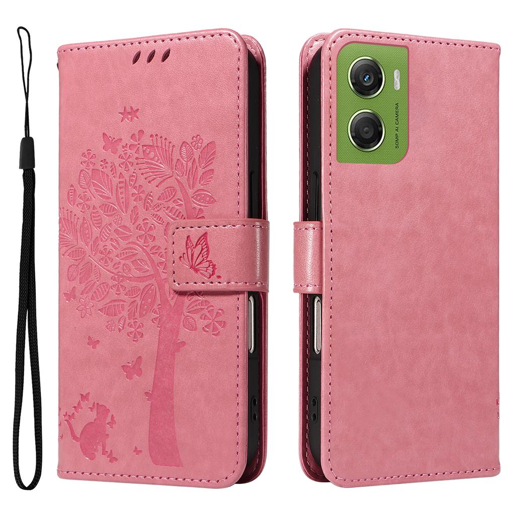 For Motorola Moto G06 4G Phone Case with Stand Cat Tree Pattern Leather Wallet Mobile Cover