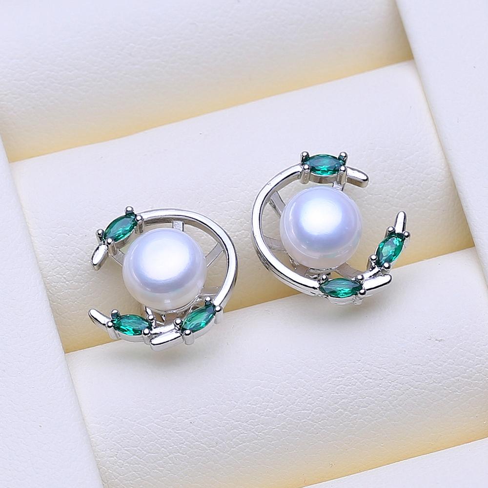 LSOOYH Perle d'Acqua Dolce Moda Cristallo Verde Foglia Ciondolo Collane Orecchini Anello Per Donne Set di Gioielli