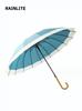 Rainlite Japanese and Korean Small Fresh Long Handle Umbrella 16 Bone Large Straight Rod Sunny Umbrella Windproof Wood Curved Handle Umbrella
