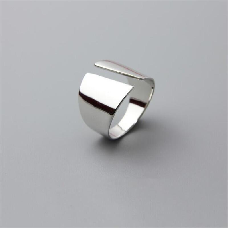 

New Fashion Irregular Wide Face 925 Sterling Silver Jewelry Smooth Temperament Geometric Personality Opening Rings TYB9 срібний