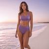 2 Stück/Set Sommer Geripptes Bikini-Set High-Waist Bauchkontrollierende Unterteile U-förmiger Rücken Neckholder BH-Set Schnelltrocknende Elastische Bademode