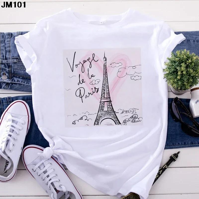 Fashion Women's Tops Tshirt Harajuku Paris Eiffel Tower Printing T Shirt Casual Streetwear Short Sleeve Female T-shirts Clothing