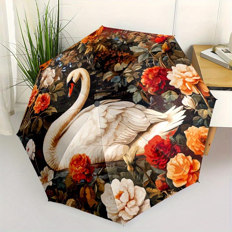 

Stylish Umbrella Featuring a Graceful Swan And Floral Pattern, Ideal for Leisurely Outdoor Activities. This Lightweight, Autom Iron&8K