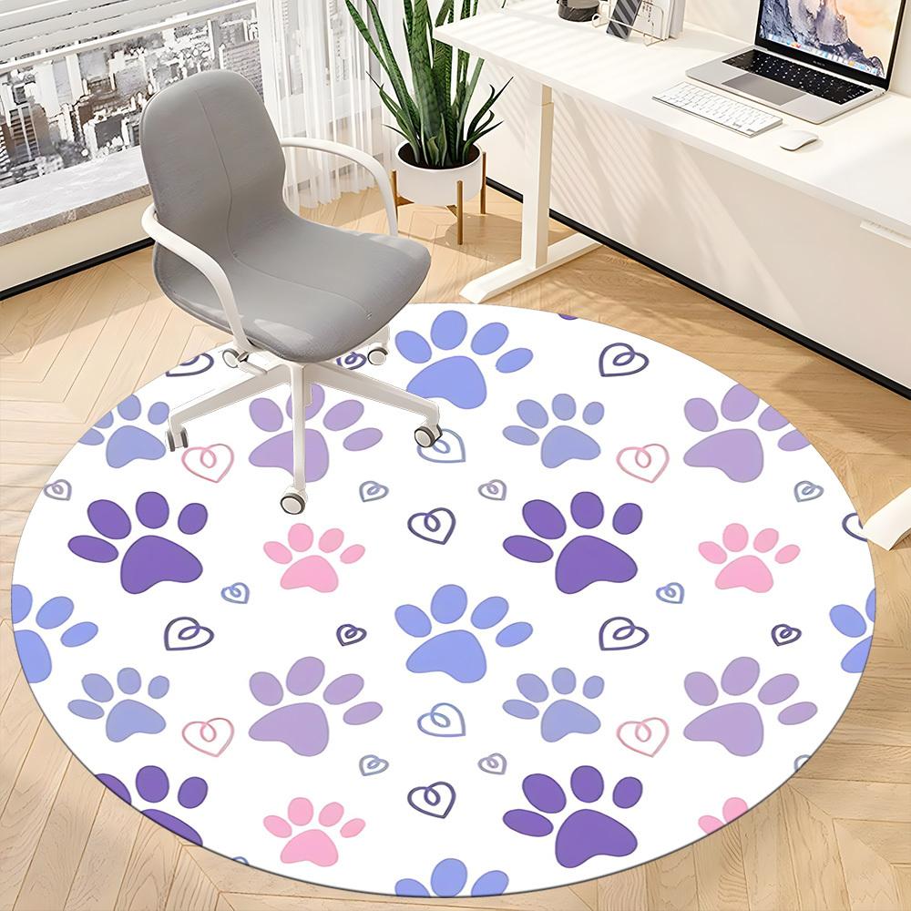 1pc Paw Prints Hearts Office Round Area Rug, Indoor Mat Suitable ForOffice, Under Office Chairs Bedroom Living Room Home Decor, Room Deco, D044