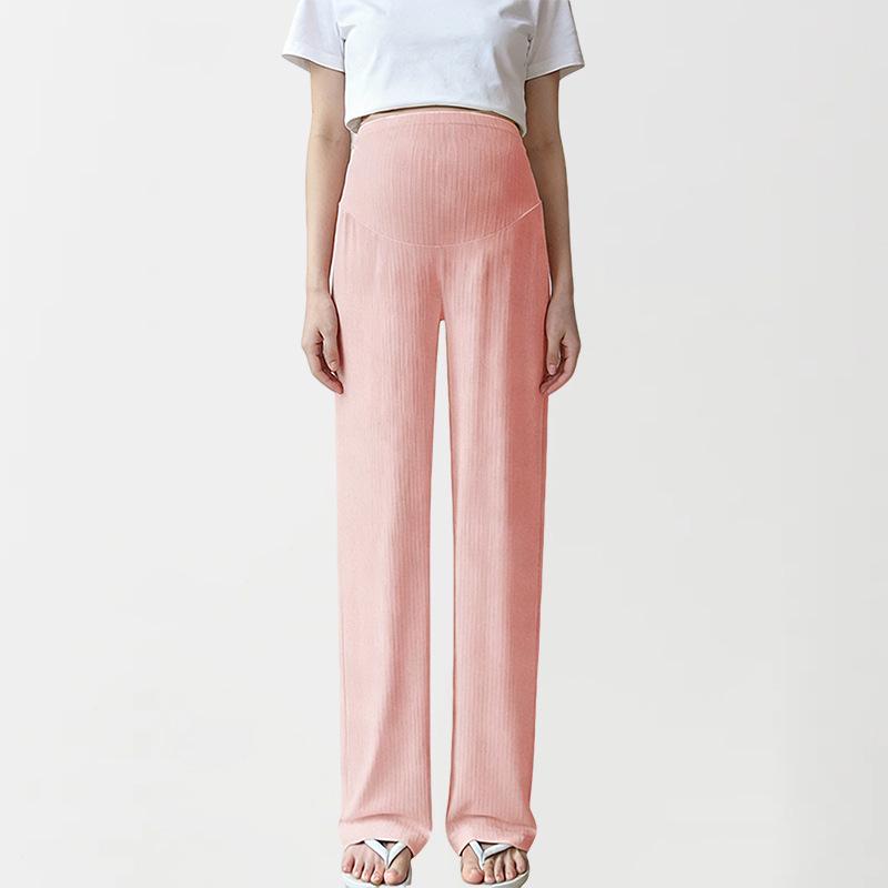 

Women s Summer Maternity Wide-Leg Ice Silk Pants - Loose, Straight, Belly Support M розовый
