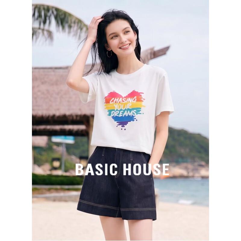 Basic House Women s Letter & Heart Print Cotton T-Shirt M