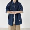 Japanese Retro Fashion Brand Summer Loose Denim Short Sleeved Shirt Artistic Youth Workwear Shirt Men'S And Women'S Layered Jacket