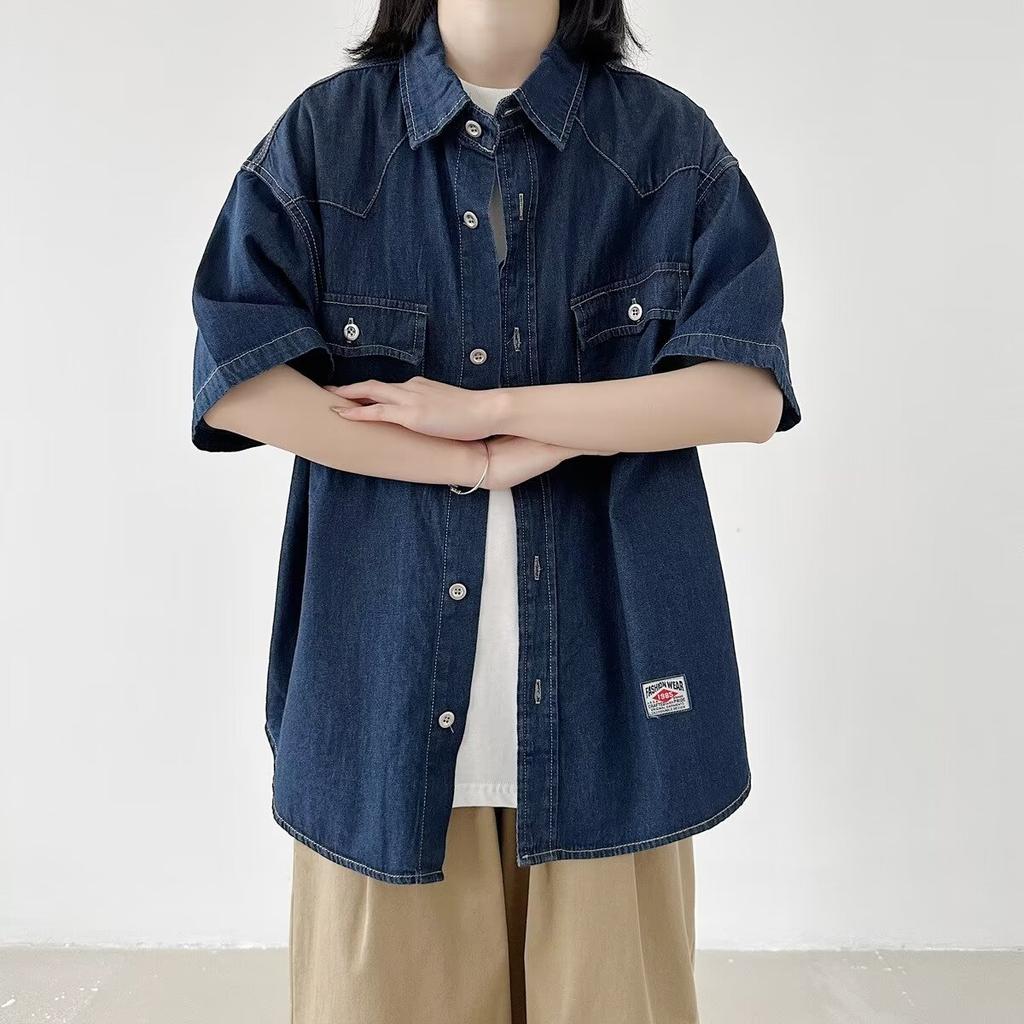 Japanese Retro Fashion Brand Summer Loose Denim Short Sleeved Shirt Artistic Youth Workwear Shirt Men'S And Women'S Layered Jacket