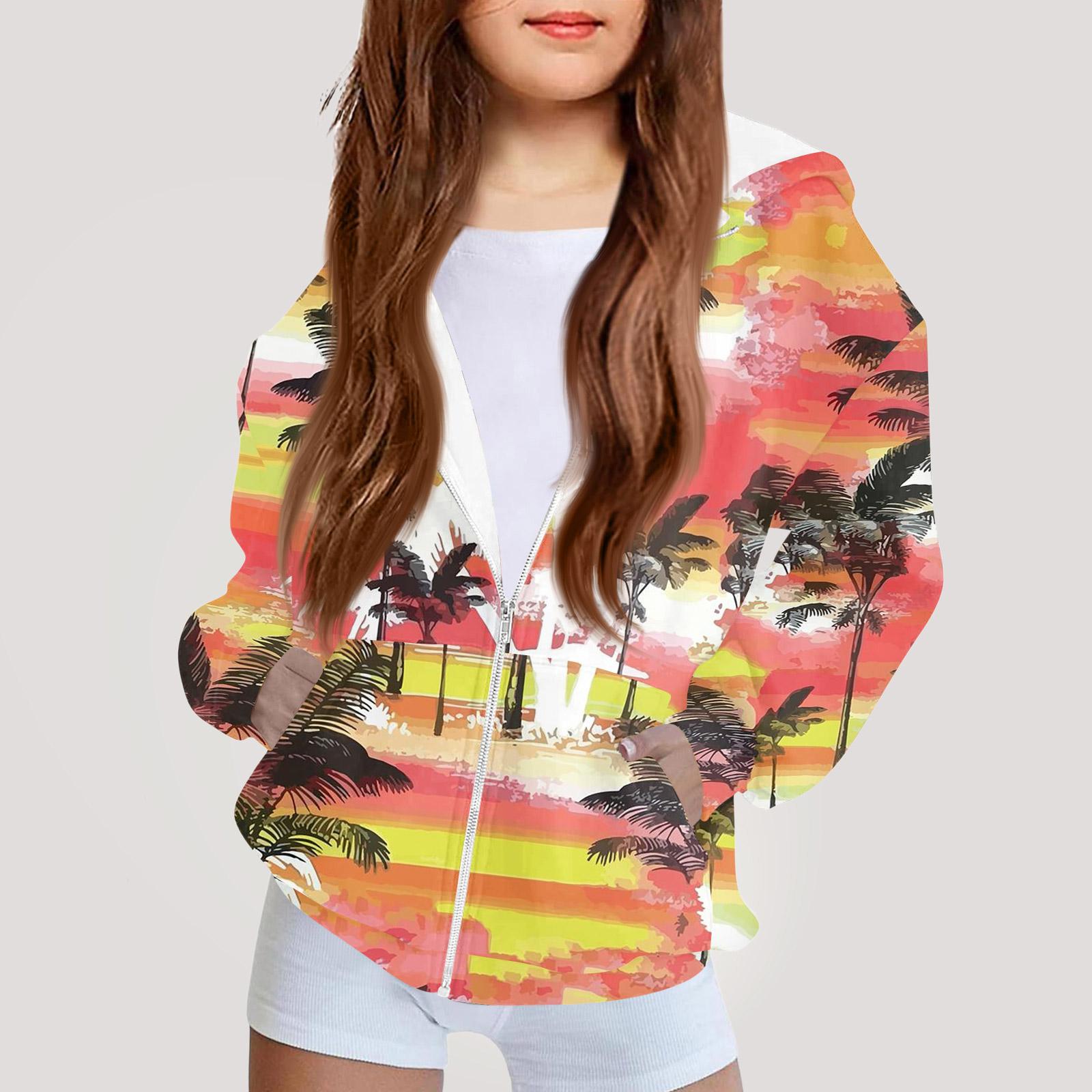 

Children s Fashion Printed Long Sleeved Hooded Sweatshirt Girls Hoodie Jacket 100 оранжевый