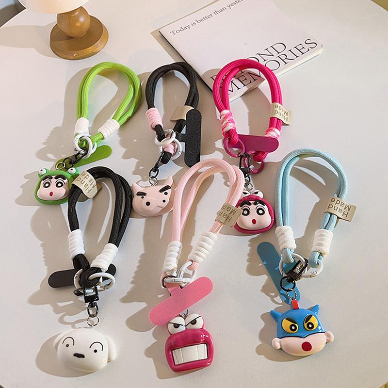 Cartoon Crayon Shin-Chan Phone Chain For Iphone For Samsung Huawei Xiaomi Anti-Lost Wrist Rope Strap Bag Decoration Keyrings