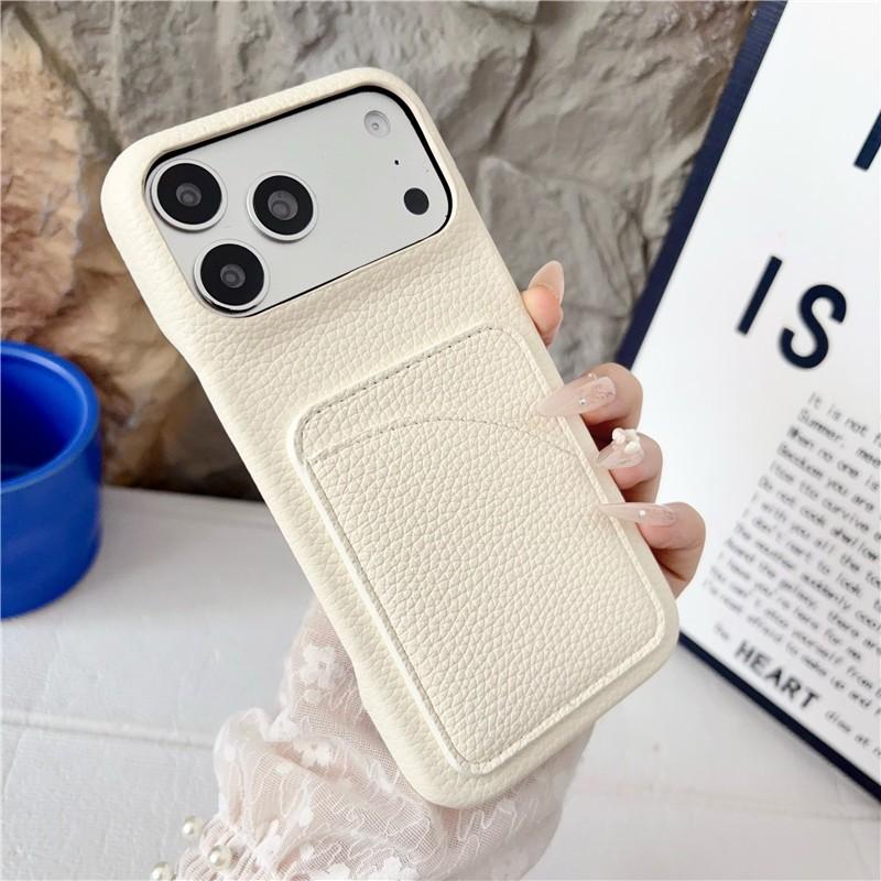Solid Color Lychee Grain PU Leather Wallet Case For iPhone 12 13 14 15 16 17 Pro Max Luxury Card Slot Hard Protective Back Cover