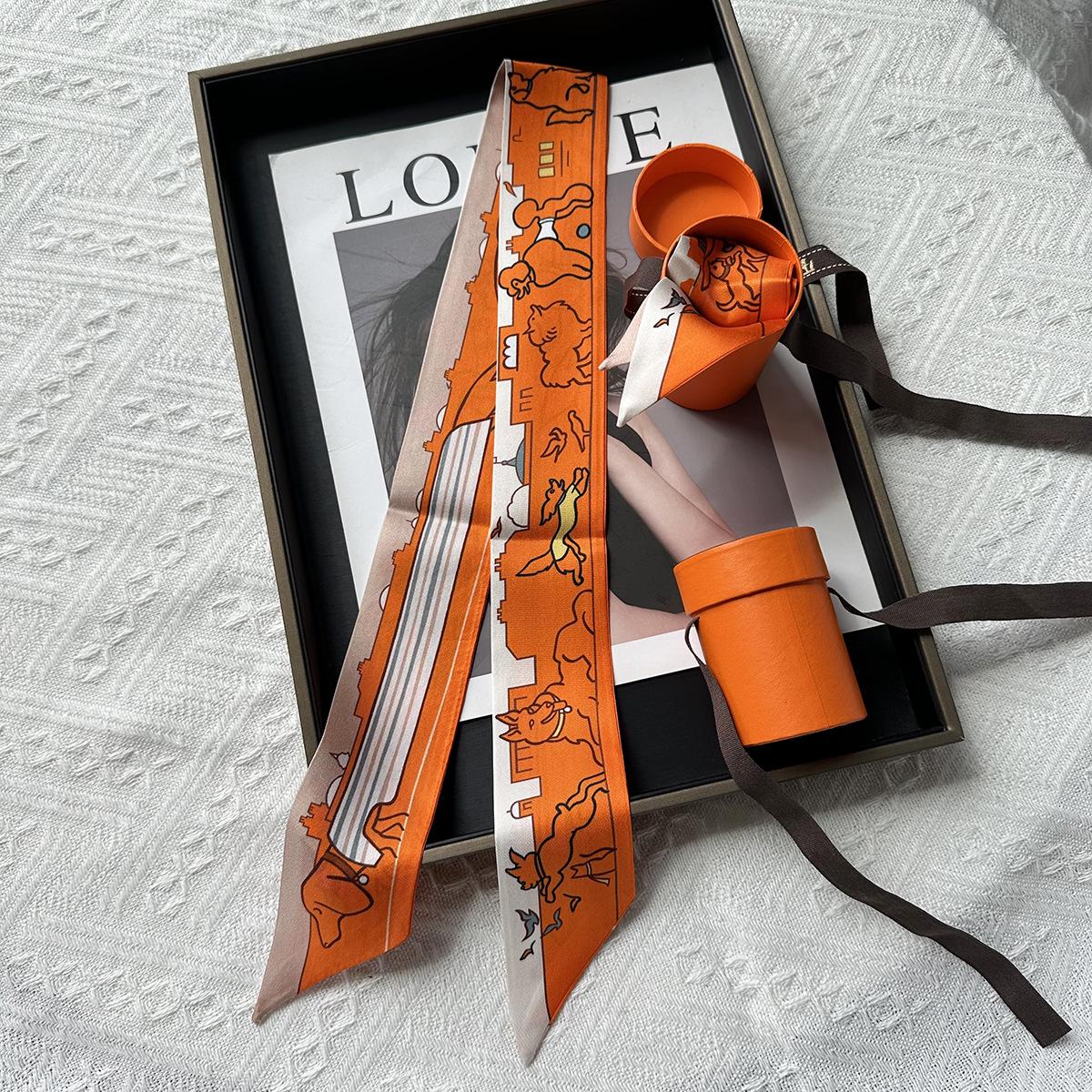 Dog Paris New Silk Scarf Women s Premium 100% Mulberry Silk Ribbon Tie Multifunctional Headband 86*5cm