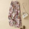 Women's High Waisted Floral Print Wide Leg Pants Linen Cotton Blend Casual Trousers