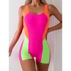 2024 Tri-Color Contrast One-Piece Competitive Swimsuit Shorts - Euro-American Style
