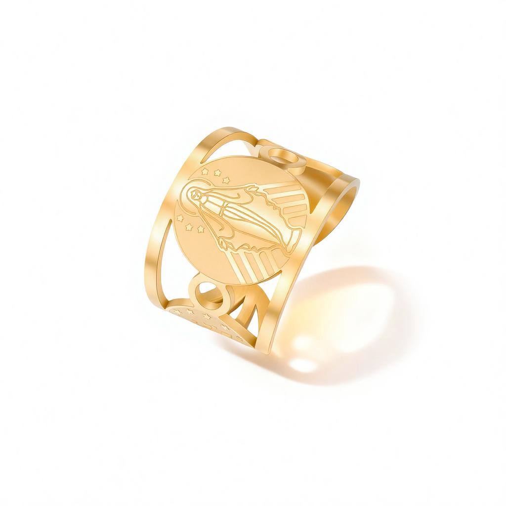 LIKGREAT Virgin Mary Open Ring Adjustable Stainless Steel Rings Religious Catholic Faith Jewelry Gift for Women Men Christmas