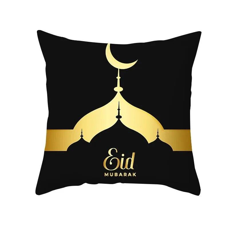 Golden Ramadan Eid Mubarak Moon Mosque Decorative Cushion Cover Islamic Pillow Cover for Sofa Home Car Decoration