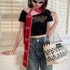 Long Bow Knitted Neckerchief Slender Color Blocked Neck Cover Y2k Double-sided Scarf  Autumn