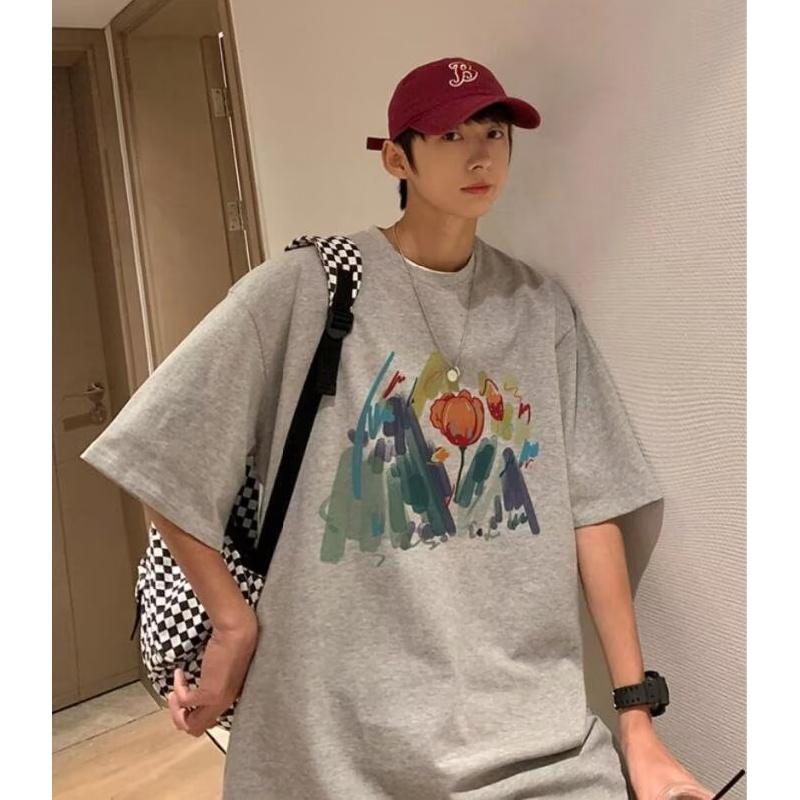 Homens camisetas de manga curta carta impressão gráfica marca de moda camisetas para homens roupas casuais homem verão coreano retro topos para