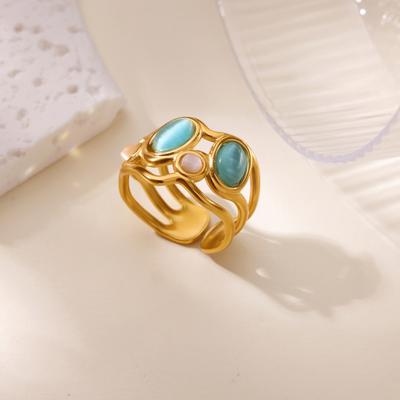 Vintage Boho Multiple Stone Open Rings For Women Men Gold Color Stainless Steel Ring Couple Luxury Jewelry Christmas Gift