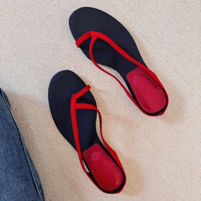 Sheepskin Version~ French Round Head Cover Toe Pinch Sandals Women's Summer Thick Heel Wedge Herringbone Cool Slippers Outside